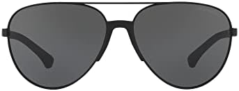 Emporio Armani Men's EA2059 Aviator Sunglasses, Matte Black/Grey, 61 mm Emporio Armani