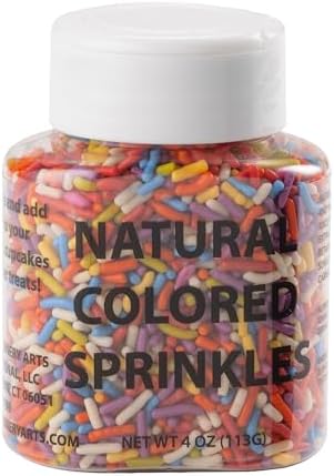 100% NATURAL RAINBOW SPRINKLES - NATURAL COLOR, DAIRY FREE, NUT FREE, GLUTEN FREE, SOY FREE, EGG FREE, KOSHER, SPRINKLES MEDLEY MIX, FOR BAKING, DECORATING, COOKIES, CUPCAKES, CAKES, TOPPING, JIMMIES, FANCY SUGAR SHAPES, 4 oz. Sweet Eva’s