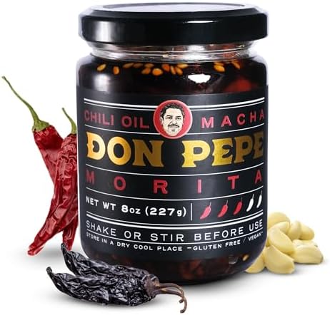 DON PEPE - Salsa Macha/Chili Oil with Dried Morita Chiles, Garlic & More, Gluten-Free Vegan Gourmet Condiment with Authentic Mexican Flavors, Pairs Well with Various Cuisines, 8 oz/227 g Don Pepe Salsas