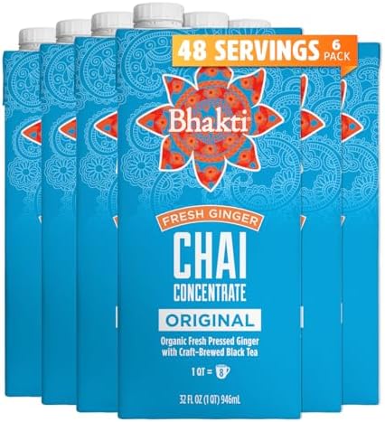 Bhakti Chai Ginger & Black Tea Concentrate | Organic, Vegan, Fair Trade, Kosher, Gluten-Free | Original, 32 oz (Pack of 2) Bhakti