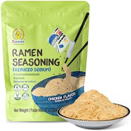 SUNGIVEN Chicken Instant Ramen Seasoning Powder, Vegan, Less Salt- Premium Instant Noodle Soup Powder, Ramen Toppings - 10 oz SUNGIVEN