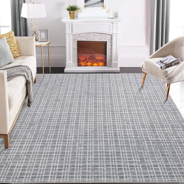 Glowsol Soft Washable Area Rug Modern Plaid Throw Rug GlowSol