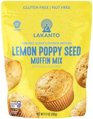 Lakanto Sugar Free Lemon Poppy Seed Muffin Mix - Sweetened with Monk Fruit Allulose Erythritol, Gluten Free, Nut Free, Fluffy, Great Tasting - Lemon Poppy Seed Lakanto