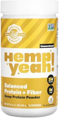 Manitoba Harvest Hemp Yeah! Balanced Protein + Fiber Powder, Unsweetened, 16oz, with 15g Protein, 8g Fiber and 2g Omegas 3&6 per Serving, Keto-Friendly, Preservative Free, Non-GMO, Packaging May Vary Manitoba Harvest