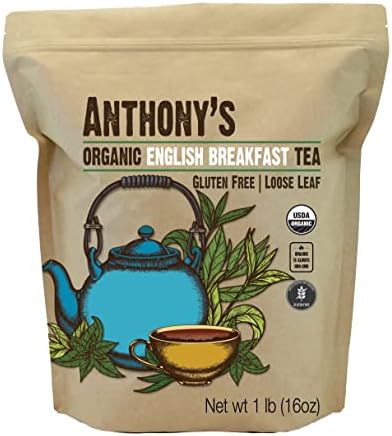 Anthony's Organic English Breakfast Loose Leaf Tea, 1 lb, Gluten Free, Non GMO, Non Irradiated, Keto Friendly Anthony's