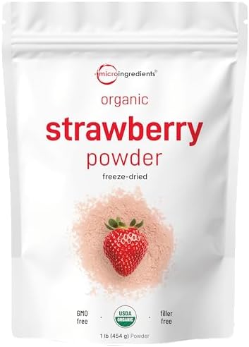 Organic Strawberry Powder, 1 Lb | 100% Natural Fruit Powder | Freeze-Dried Strawberries Source | No Sugar & Additives | Great Flavor for Drinks, Smoothie, & Beverages | Non-GMO & Vegan Friendly Micro Ingredients