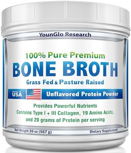 YounGlo Research - Bone Broth Beef Protein Powder - 15g Travel Sticks, Unflavored, 30 Packets w/Individual Wrapper Sticks - High Collagen & Gelatin from Grass-Fed Bovine for Paleo & Keto Diets YounGlo Research