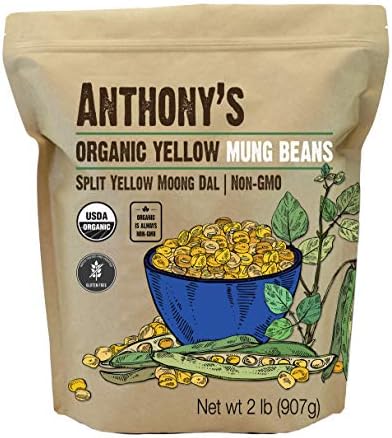 Anthony's Organic Split Yellow Mung Bean, 2 lb, Moong Dal, Gluten Free, Non GMO, Vegan Anthony's