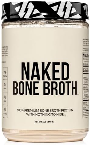 Naked Bone Broth - Beef Bone Broth Protein Powder - 20G Protein, Only 1 Ingredient - Gut Health and Joint Supplement - Unflavored - No GMO, Gluten, Or Soy - 1 Pound Naked Nutrition