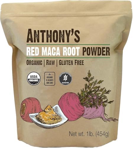 Anthony's Organic Red Maca Powder, 1 lb, Raw, Gluten Free, Non GMO, Non Gelatinized Anthony's