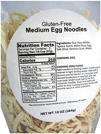 Gluten Free Noodles Amish Wedding Foods Double Yolk Medium Egg Noodle 10 oz Bag (One Bag) Amish Wedding