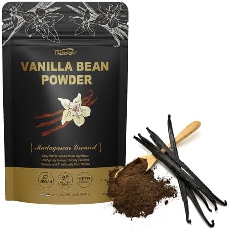 TALCUFON Madagascar Ground Vanilla Bean Powder, 100% Ground Vanilla Beans, No Fillers and Additives, Gluten Free, Non-GMO Great for Coffee, Baking, Shakes 2.5 Oz Talcufon