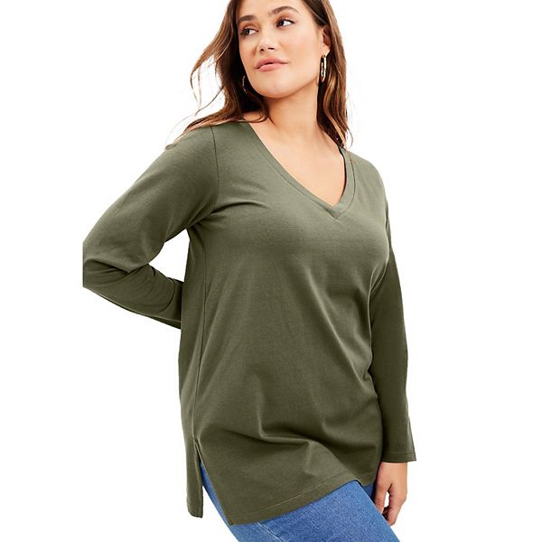 June + Vie Women's Plus Size Long-sleeve V-neck One + Only Tunic June+Vie