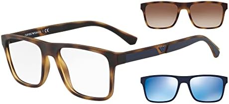 Emporio Armani Men's Ea4115 Prescription Eyewear Frames with Two Interchangeable Sun Clip-ons Rectangular Emporio Armani