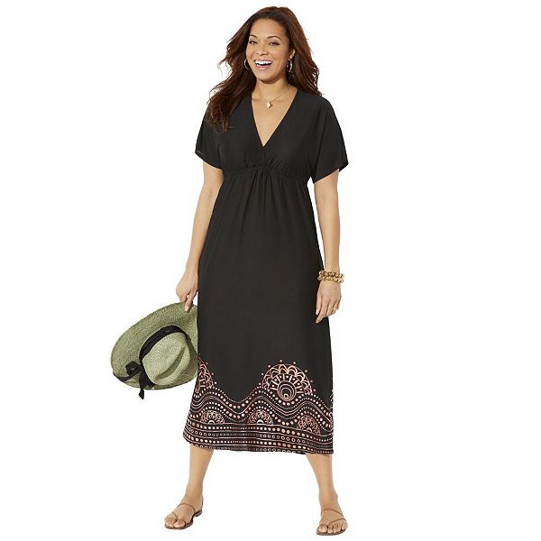 Swimsuits For All Women's Plus Size Kate V-neck Cover Up Maxi Dress Swimsuits For All