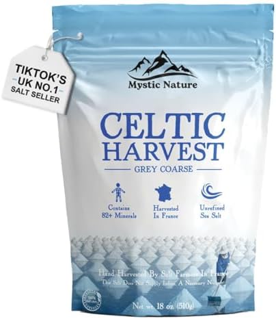 Mystic Nature Celtic Harvest - 1.1 LB | Rich in 82 Essential Minerals | Natural & Unrefined | Hand Harvested Grey Coarse Celtic Crystals from France Mystic Nature