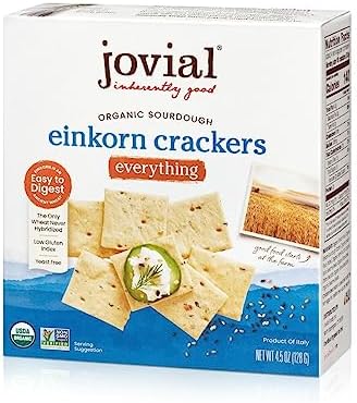 Jovial Organic Sourdough Einkorn Everything Crackers - Sourdough Crackers for Cheese Platter, Made with Einkorn, USDA Organic, Non-GMO - 4.5 Oz Jovial