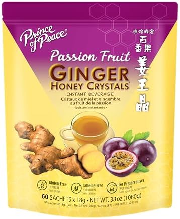 Prince of Peace Instant Ginger Honey Crystal – Instant Ginger Honey Crystals Family Value Pack 60 Sachets Instant Hot or Cold Beverage – Easy to Brew – Drink Like a Tea – Gluten Free – Real Ginger (Passion Fruit) Prince of Peace