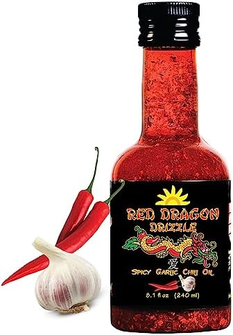 Red Dragon Drizzle - Spicy Garlic Chili Oil - Condiment & Ingredient, High-Oleic Sunflower Oil with Hot Chili Flakes, Vegan, Gluten-Free & Paleo Naples Drizzle