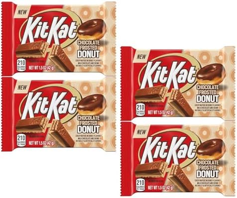 Шоколадный батончик Kit Kat с ароматом глазированного пончика, упаковка 4 шт, хрустящие вафли внутри, идеально для совместного употребления Smiling Sweets