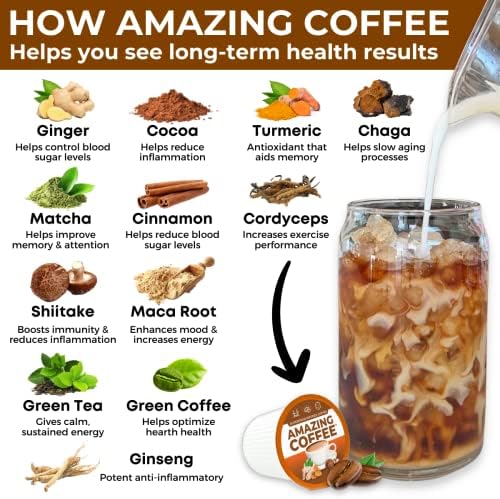 Кофе Amazing Coffee с 12 суперфудами, Французская обжарка, для похудения и повышения мозговой активности, без глютена, без сахара, веганский, кето-дружественный, 24 капсулы skinnytabs