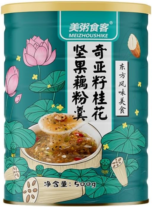 Lotus Root Powder Soup Mix Chinese Asian Soup,Sweet Scented Osmanthus, Chia Seeds And Nuts Lotus Root Soup，17.6 Oz/500g Chinese Soup Bag，Otus Root Powder Soup Mix. Eaixshir