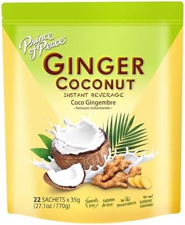 Prince of Peace Ginger Coconut Instant Beverage, 22 Sachets – Instant Hot or Cold Beverage that Soothes Throat – Easy to Brew – Caffeine and Gluten Free – Real Coconut and Fresh Ginger – Rich and Prince of Peace