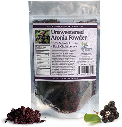 Aronia Berry Unsweetened Powder, No Pesticides, Not Imported-USA Grown, Aronia Black Chokeberry, Pure & Simple with No Additives My Berry Organics