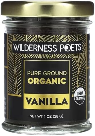 Wilderness Poets Pure Vanilla Powder - 100% Organic Ground Vanilla Beans - Tahitian Variety, Grade A | Potent, Super Aromatic, Perfect for Chefs, Baking, Ice Cream, Coffee Lattes, 1 Ounce (28 Grams) Wilderness Poets