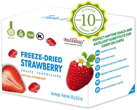 ONETANG Freeze-Dried Fruit Strawberry, 10 Pack Single-Serve Pack, Non GMO, Kosher, No Add Sugar, Gluten free, Vegan, Holiday Gifts, Healthy Snack 0.35 Ounce ONETANG