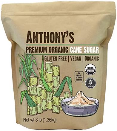 Anthony's Organic Cane Sugar, 3 lb, Granulated, Gluten Free & Non GMO Anthony's