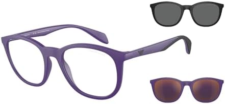 Emporio Armani Men's EA4211 Prescription Eyewear Frames with Two Interchangeable Sun Clip-Ons Round, Matte Violet/Clear, 52 mm Emporio Armani