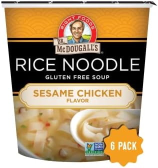 Dr. McDougall's Sesame Chicken Rice Noodle Soup - Gluten Free and Vegan Ramen Noodles - Instant Ramen Noodle Cups - Vegetarian Ramen - Asian Noodles - 1.3 Ounces - Pack of 6 Dr. McDougall's Right Foods