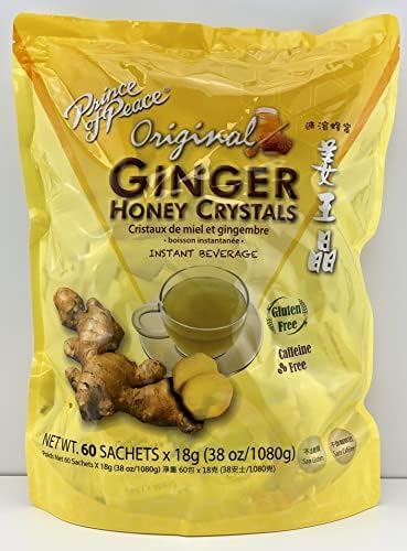 Instant Ginger Honey Crystals Family Value Pack 60 Sachets 18g per Sachets (Total 38oz/ 1080g) By Prince of Peace Prince of Peace