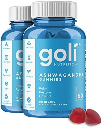 Goli Ashwagandha & Vitamin D Gummy - 60 Count - Mixed Berry, KSM-66, Vegan, Plant Based, Non-GMO, Gluten-Free & Gelatin Free Relax. Restore. Unwind, Pack of 1 Goli