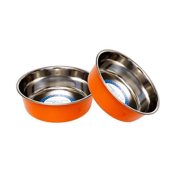 Country Living Set of 2 Heavy Gauge Stainless Steel Dog Bowls - Blue/16oz Country Living