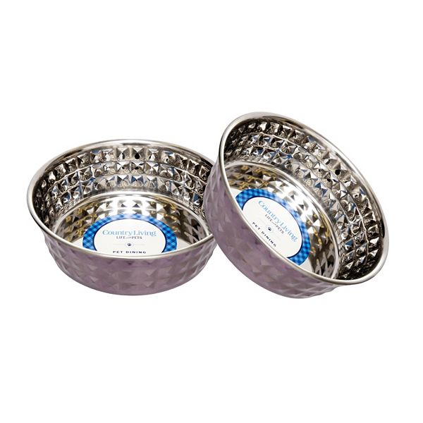 Country Living Set of 2 Hammered Stainless Steel Dog Bowls - Lavender/64oz Country Living