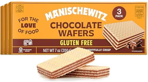 Manishewitz Gluten Free Chocolate Wafers, 7oz (3 Pack) Crispy Wafer with Creamy Dark Chocolate Filling | Dairy Free | Certified Kosher (including Passover) Manischewitz