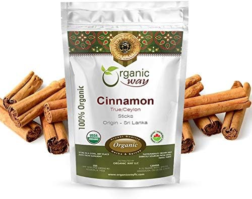 Organic Way True Ceylon Cinnamon Sticks (Cinnamomum Verum) - Adds Flavour | Organic & Kosher Certified | Raw, Vegan, Non GMO & Gluten Free | USDA Certified | Origin - Sri Lanka (1LBS / 16OZ) Organic Way