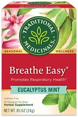 Чай Breathe Easy для улучшения здоровья дыхательной системы, 16 пакетиков, 92% органических ингредиентов Traditional Medicinals