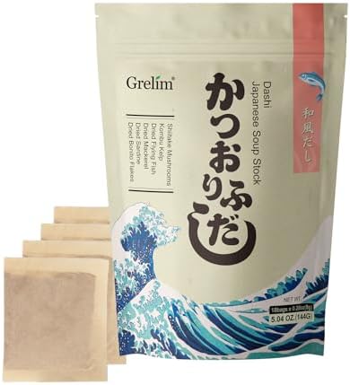 Grelim Dashi Stock Japan Dashi Soup 18 Packets, Natural Domestic Ingredients, Additive Free, MSG Free, Made in Japan Extremely Tasty 8g x 18 Pacs 5.04 Oz Grelim