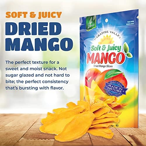 Dried Mango Slices - Delicious Texture Soft & Juicy Low Sugar Added Dried Mango - Naturally Ripened Mangos Dried Fruits - Gluten Free Dry Mangoes Natural Source of Vitamin C, Fiber, (16 Oz Dried Mango) Paradise Valley