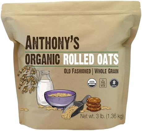 Anthony's Organic Rolled Oats, 3 lb, Gluten Free, Non GMO, Old Fashioned, Whole Grain Anthony's