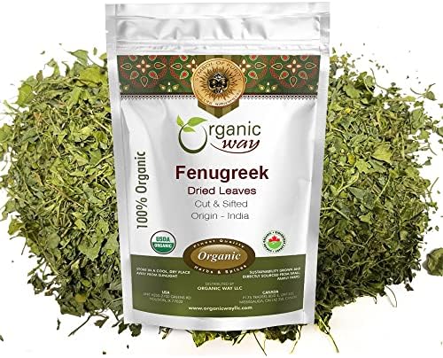 Organic Way Fenugreek Dried Leaves (Kasuri Methi) - Organic & Kosher Certified | Raw, Vegan, Non GMO & Gluten Free | USDA Certified | Origin - India (1LBS / 16Oz.) Organic Way