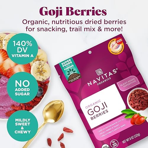 Navitas Organics Goji Berries, 16 Ounce. Bag, 15 Servings Organic, Non-GMO, Sun-Dried, Sulfite-Free Navitas Organics