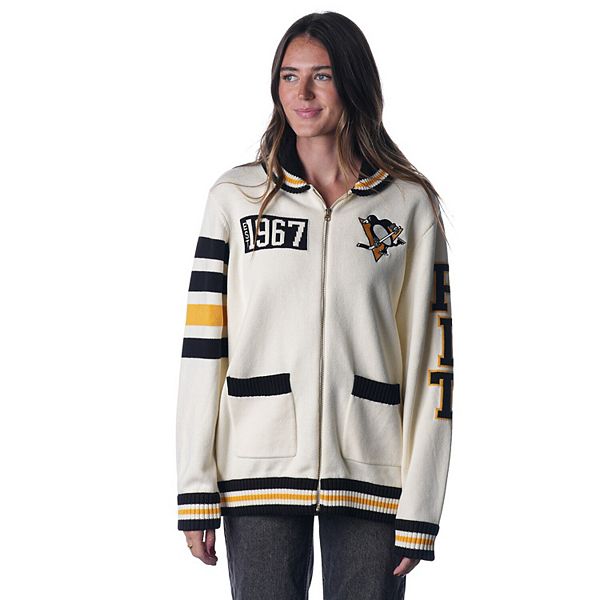 Unisex The Wild Collective  Cream Pittsburgh Penguins Jacquard Full-Zip Sweater The Wild Collective