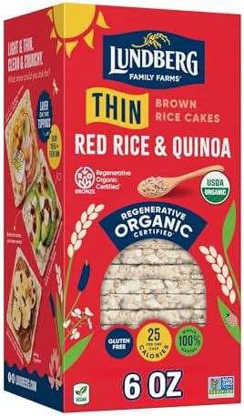 Lundberg Organic Thin Stackers, Red Rice & Quinoa, Salt-Free, Thin Multigrain Rice Cakes, Gluten-Free, Vegan, Healthy Snacks, 6 oz (Pack of 1) Lundberg