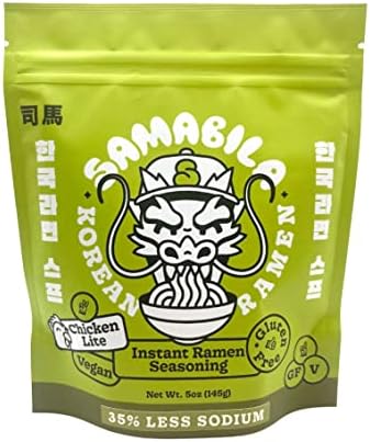 SAMABILA Chicken Lite Instant Ramen Seasoning Powder (35% LESS SODIUM) - Gluten Free - Vegan - Mild - Premium Instant Noodle Soup Powder - 5 oz SAMABILA