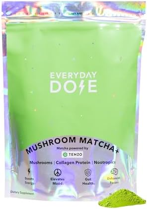 Грибной матча Everyday Dose с японской матчей, коллагеном, львиным грибом и чагой, 30 порций - для улучшения фокуса и энергии Everyday Dose