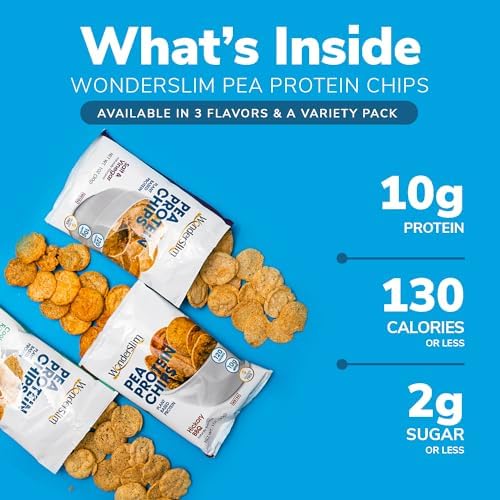 WonderSlim Pea Protein Snack Chips, Hickory BBQ, 120 Calories, 10g Protein, Gluten Free (12ct) WonderSlim